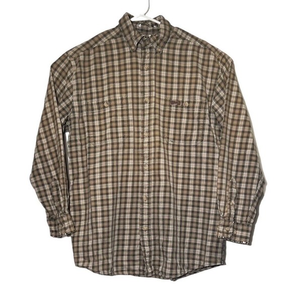 Carhartt Men's LS‎ Shirt Plaid Shredded Collar & Cuffs Logo Medium Weight Sz Med - Picture 1 of 6